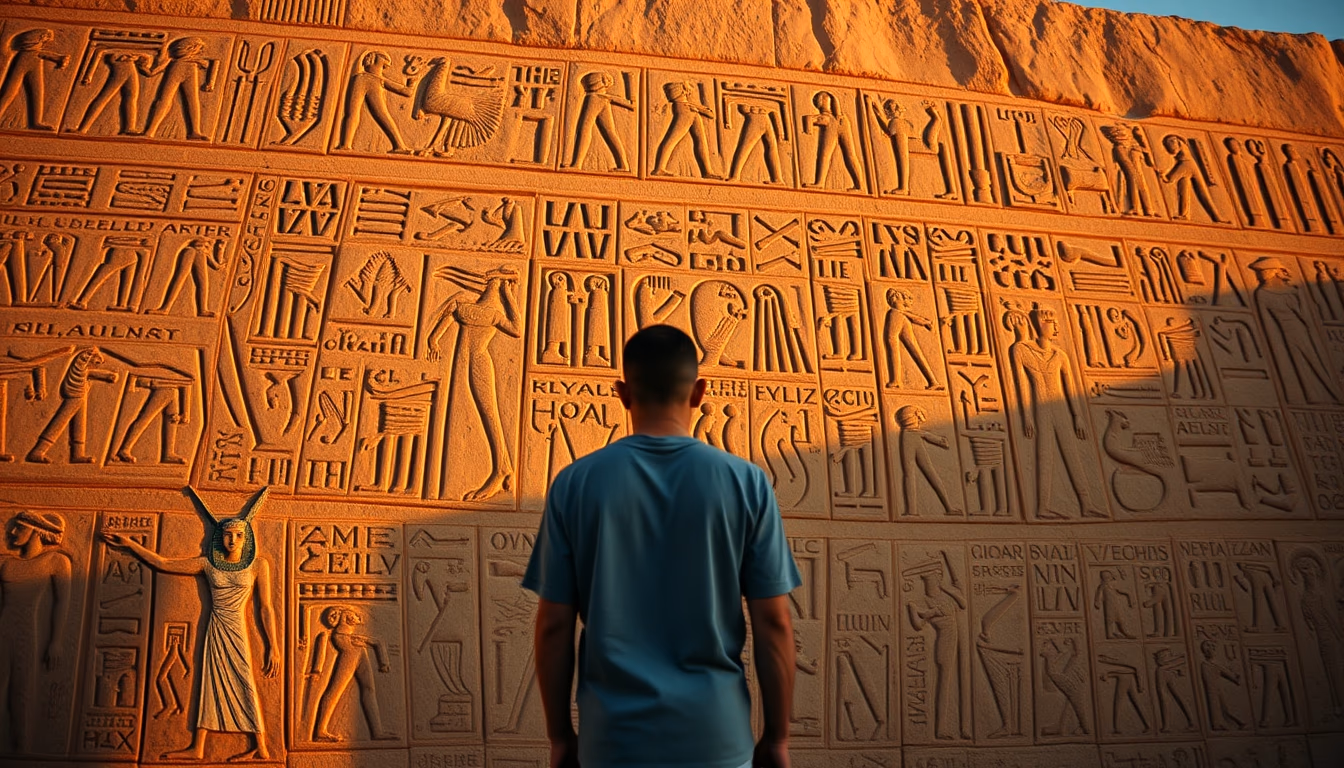 hieroglyphs egyptian wall in editorial style