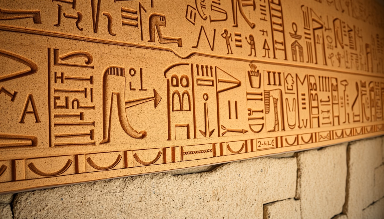 hieroglyphs egyptian wall in editorial style