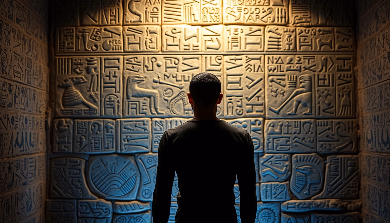 hieroglyphs egyptian wall in editorial style