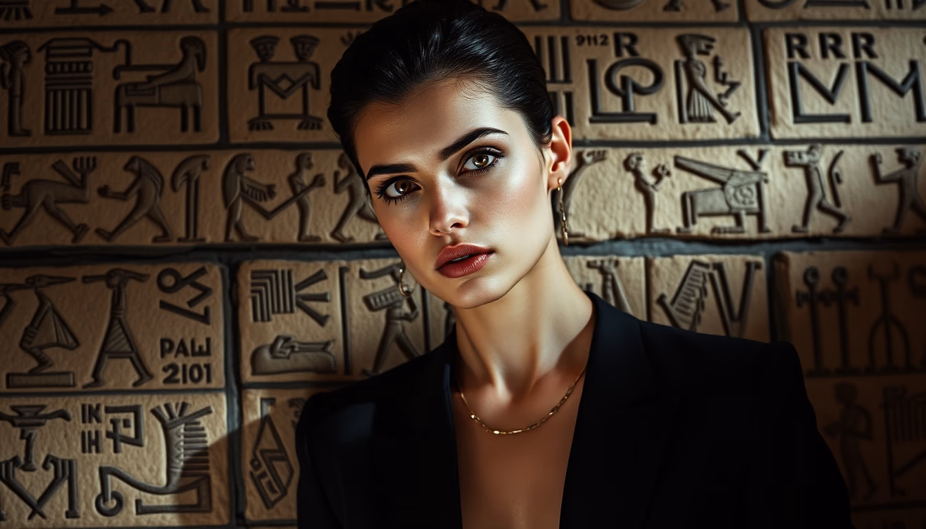 hieroglyphs egyptian wall in editorial style