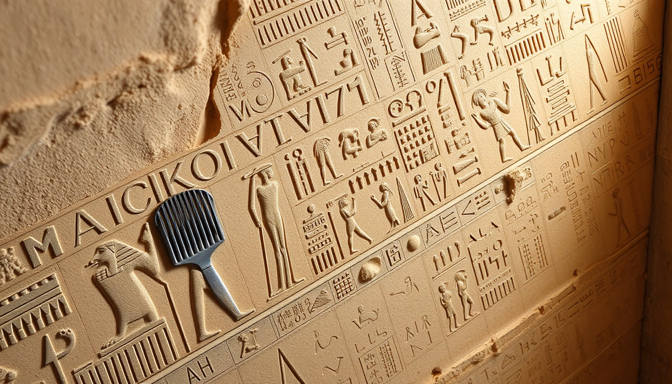 hieroglyphs egyptian wall in editorial style