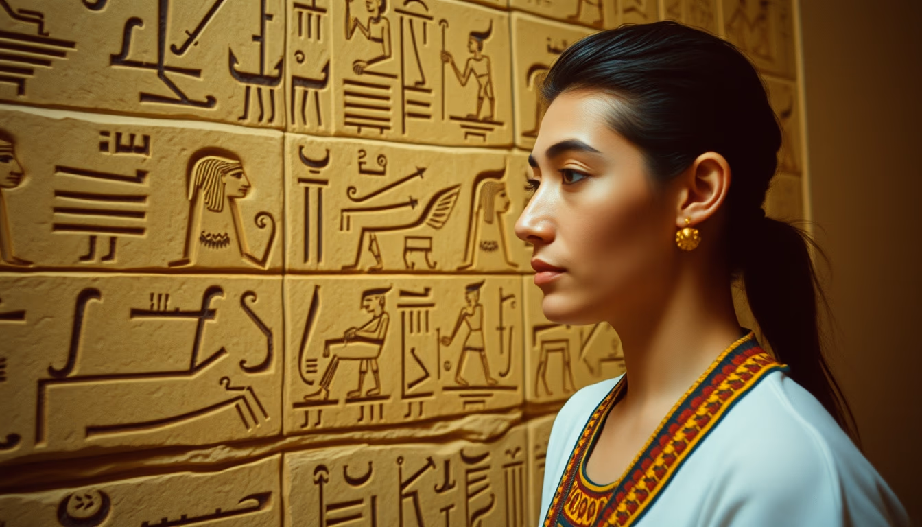 hieroglyphs egyptian wall in editorial style