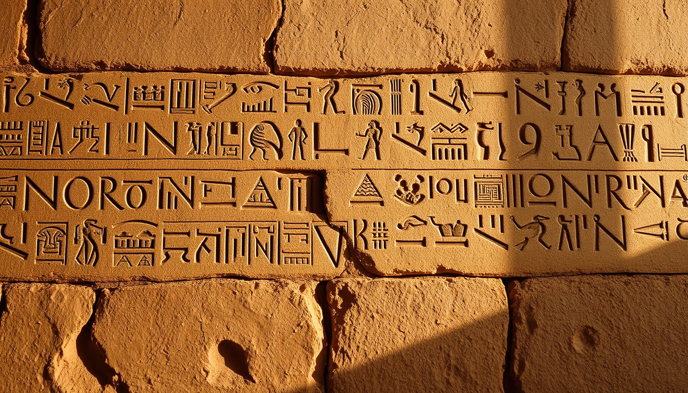 hieroglyphs egyptian wall in editorial style