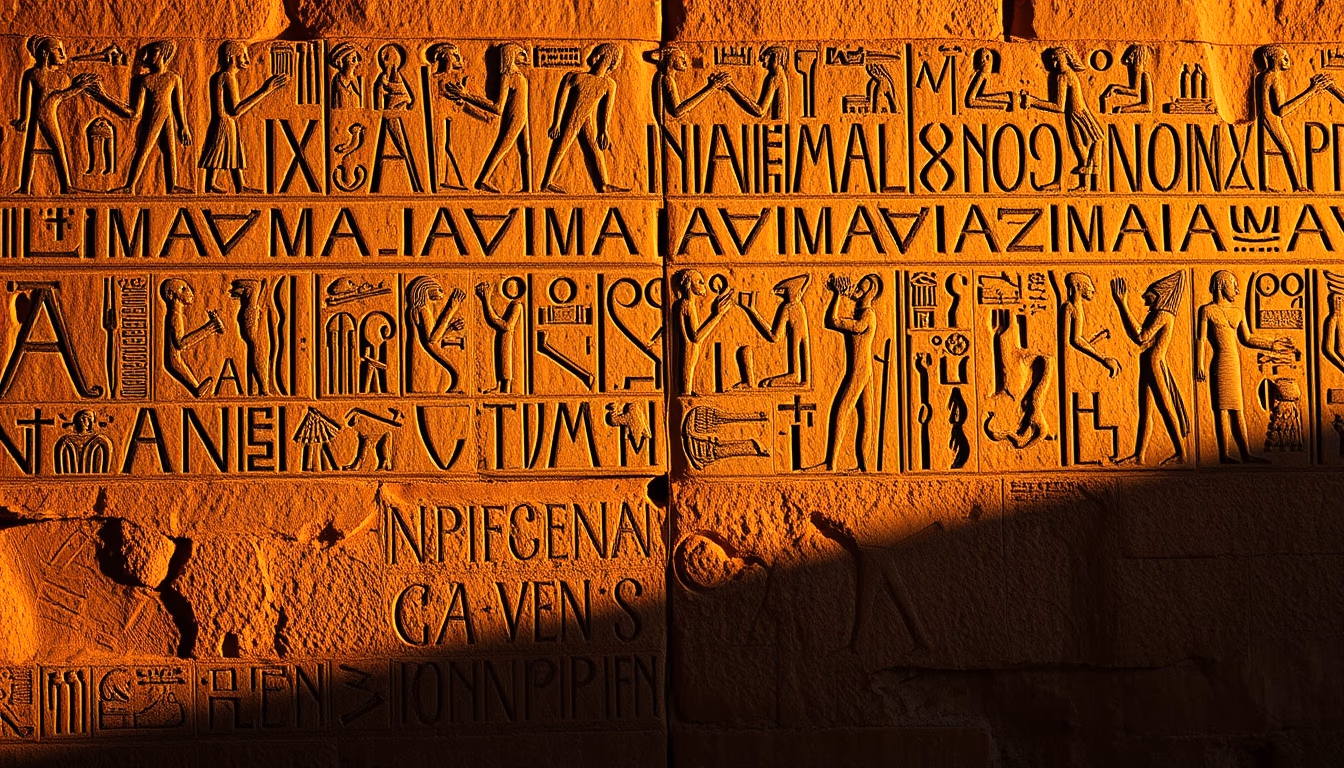 hieroglyphs egyptian wall in editorial style