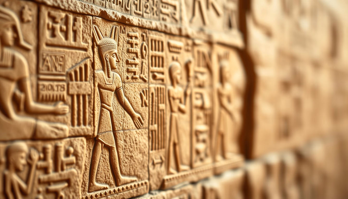 hieroglyphs egyptian wall in editorial style