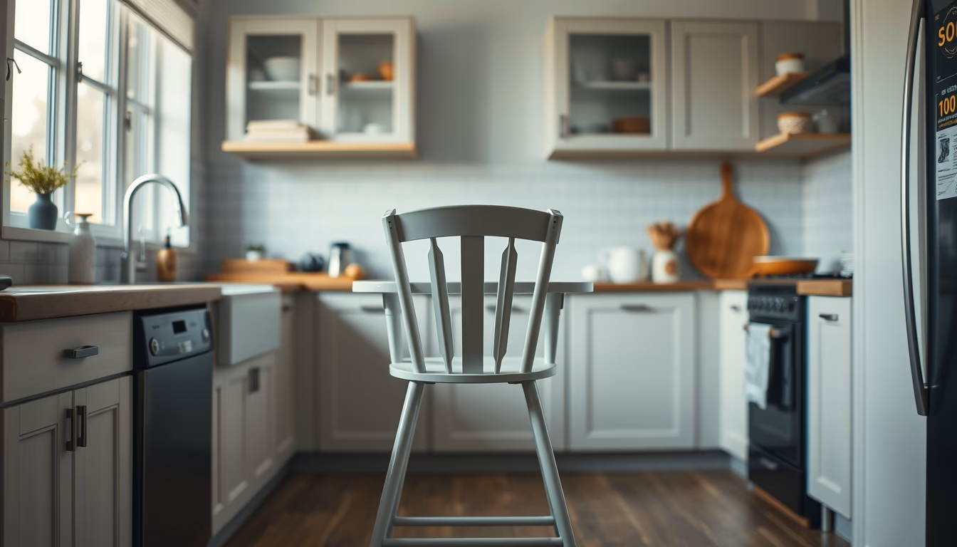 high chair empty kitchen in editorial style
