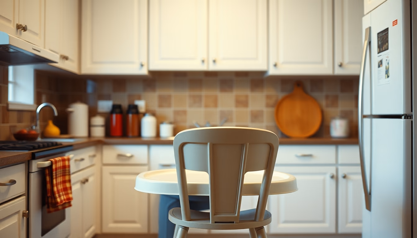 high chair empty kitchen in editorial style