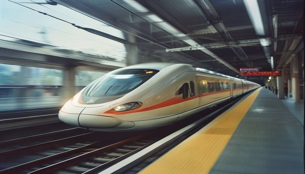 high speed train japan in editorial style