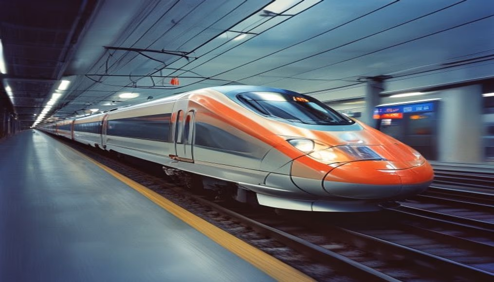 high speed train japan in editorial style