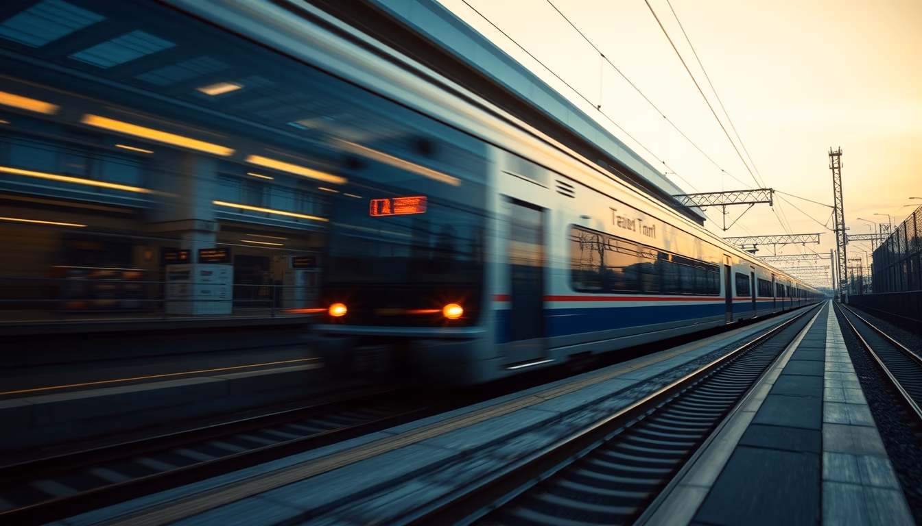 high speed train station in editorial style