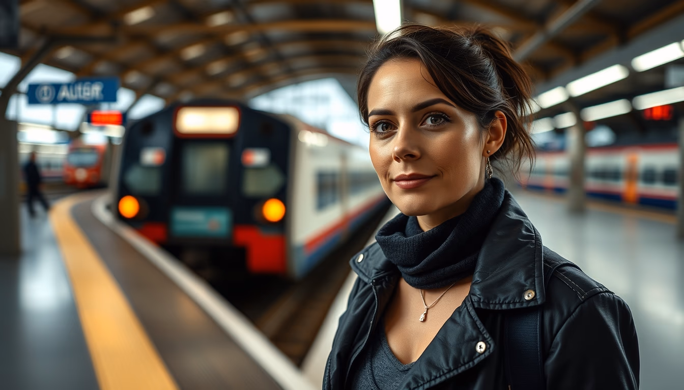 high speed train station in editorial style