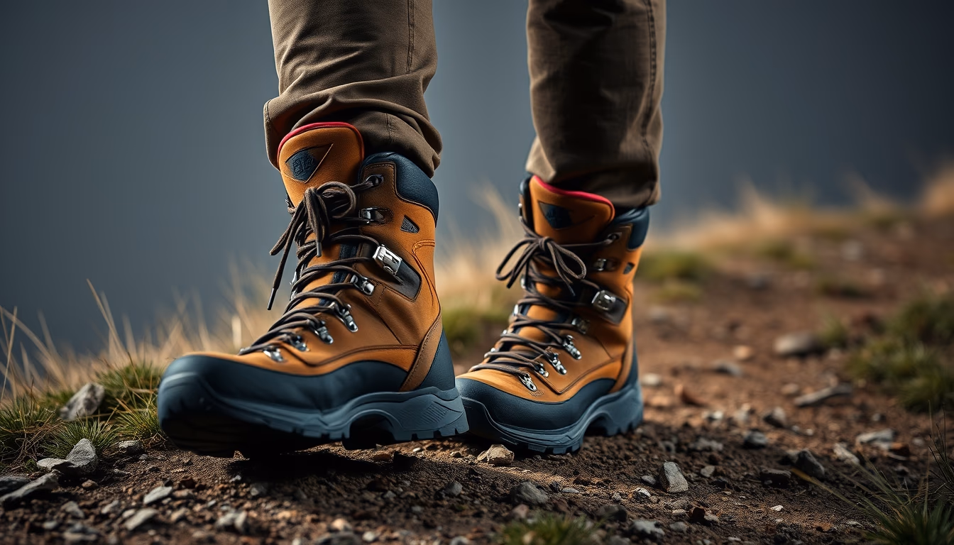 Hiking boots on trail em estilo editorial