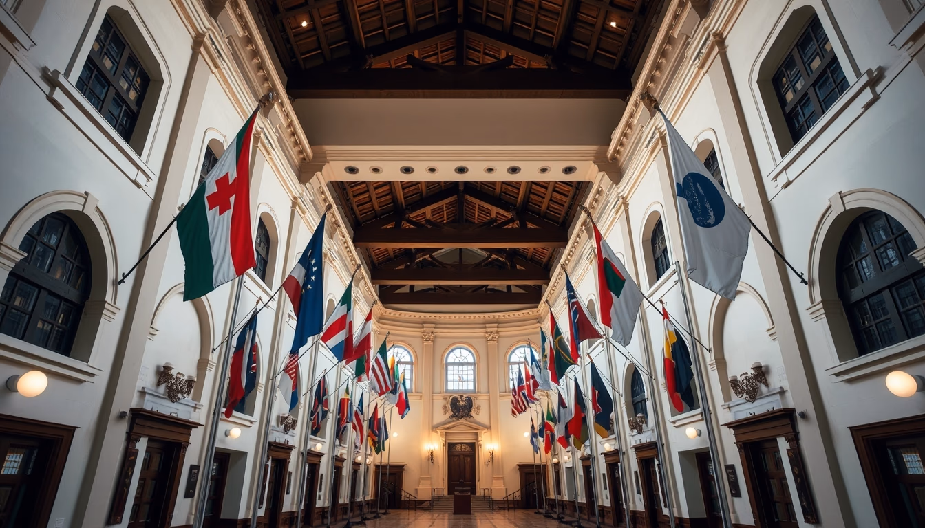 historical flags museum in editorial style