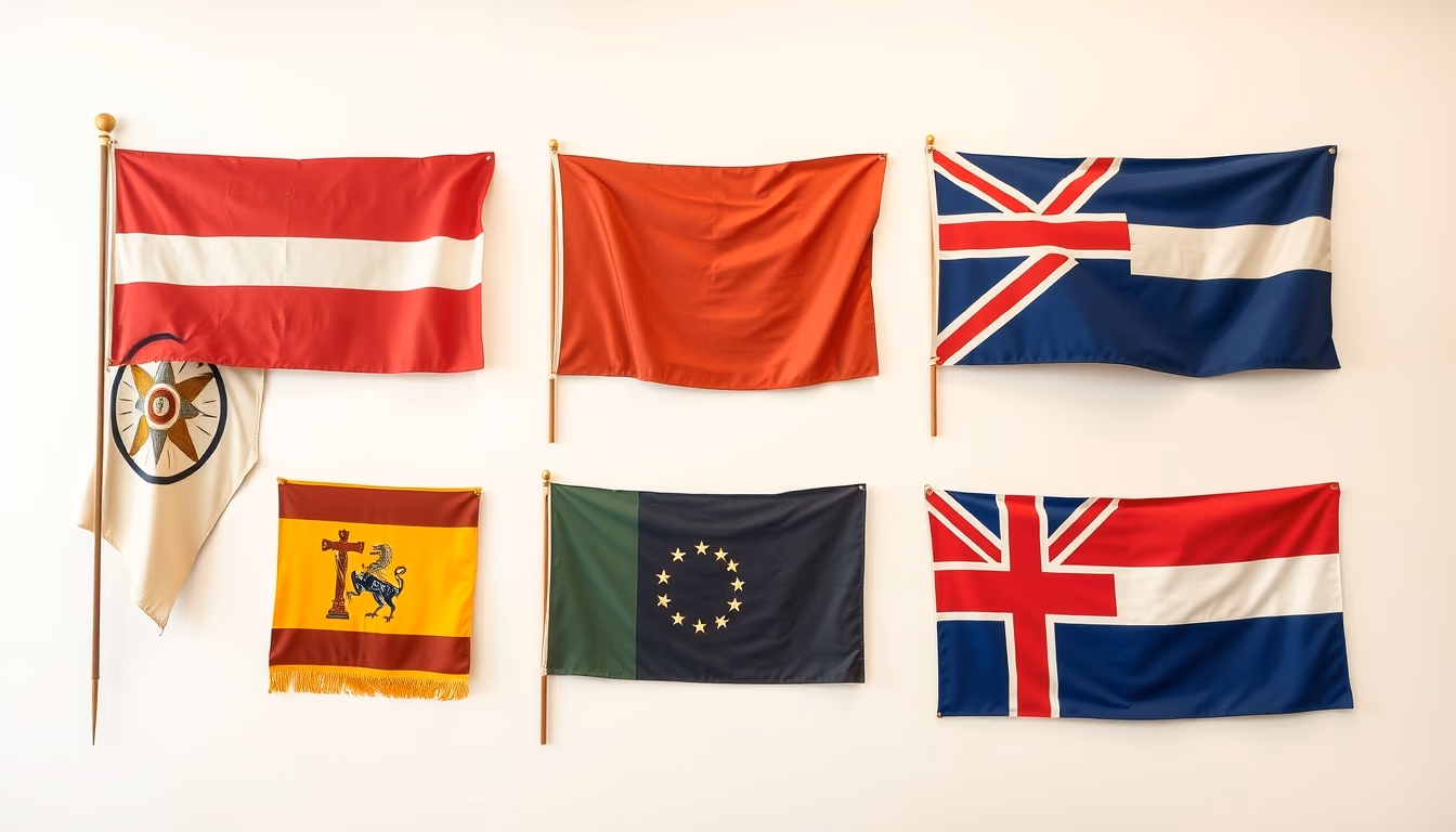 historical flags museum in editorial style