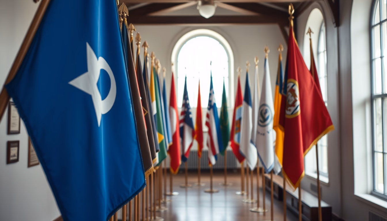 historical flags museum in editorial style