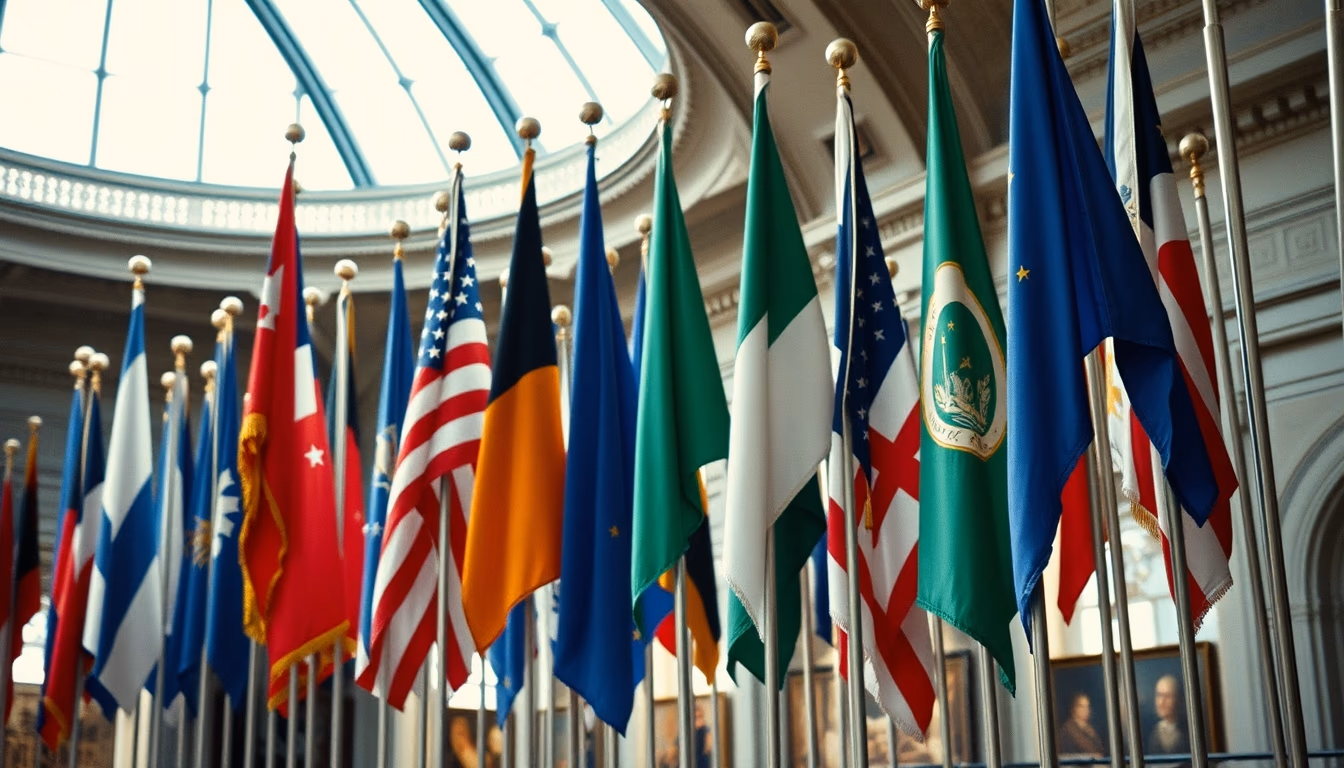 historical flags museum in editorial style