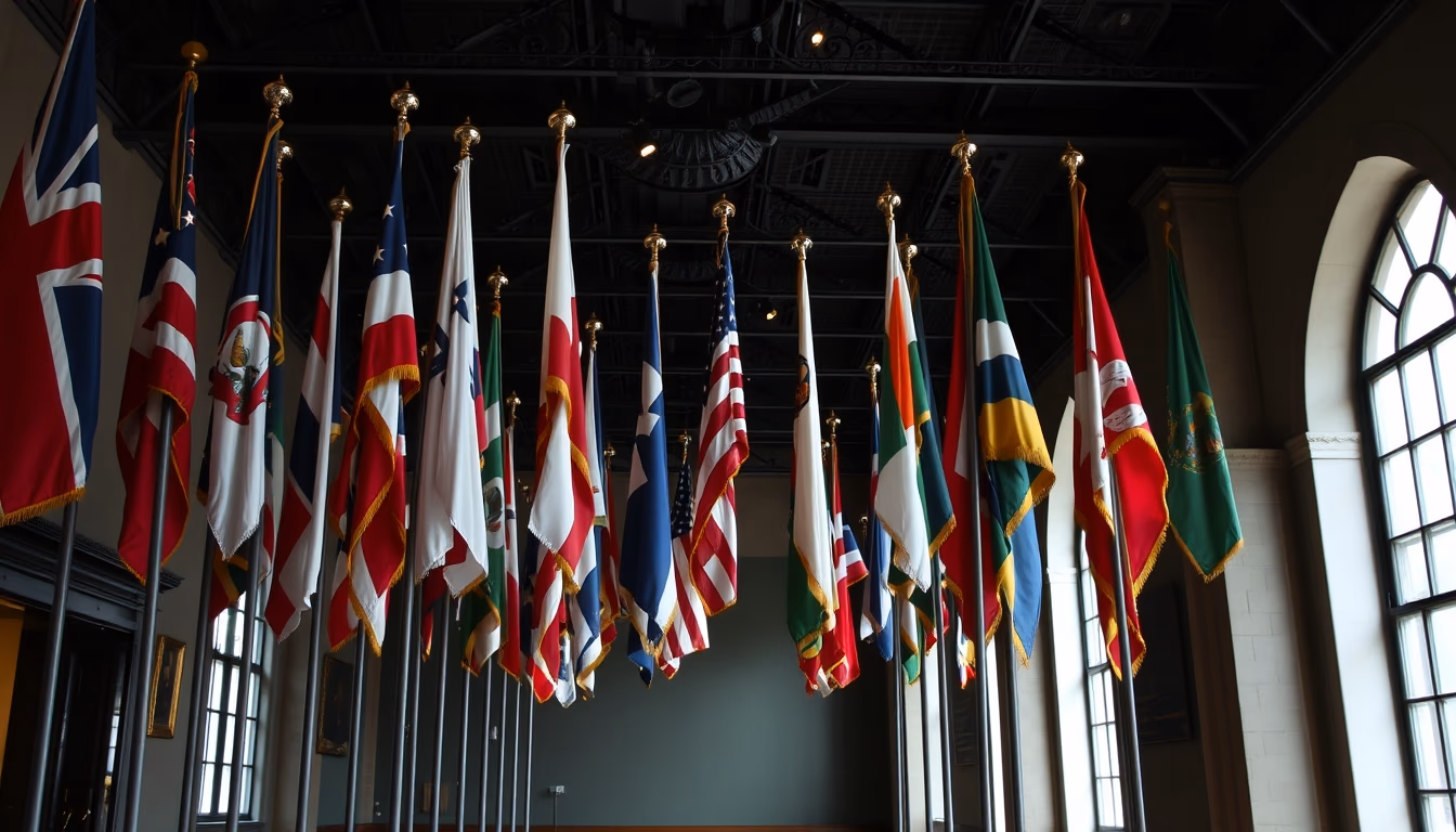 historical flags museum in editorial style