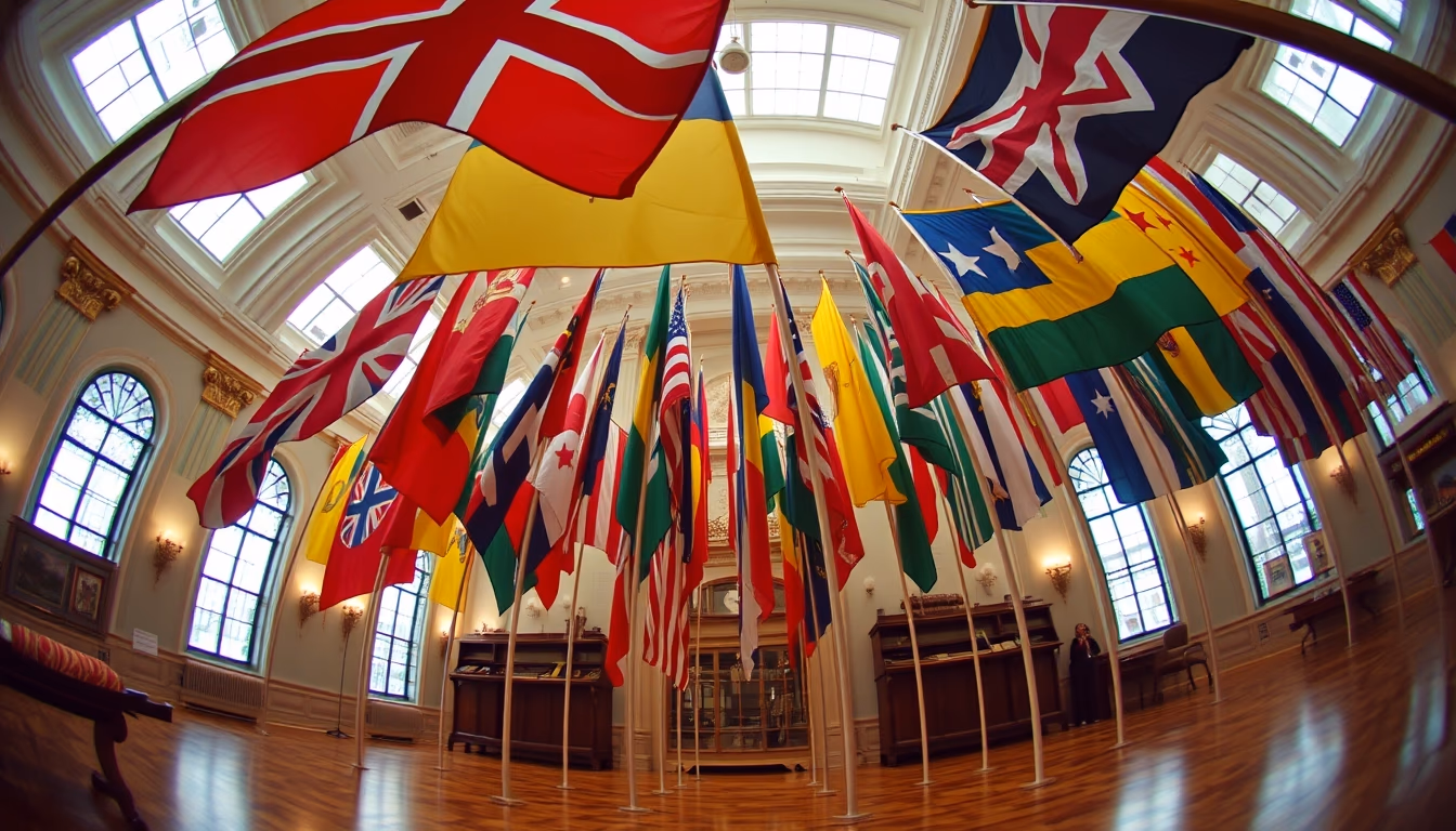 historical flags museum in editorial style