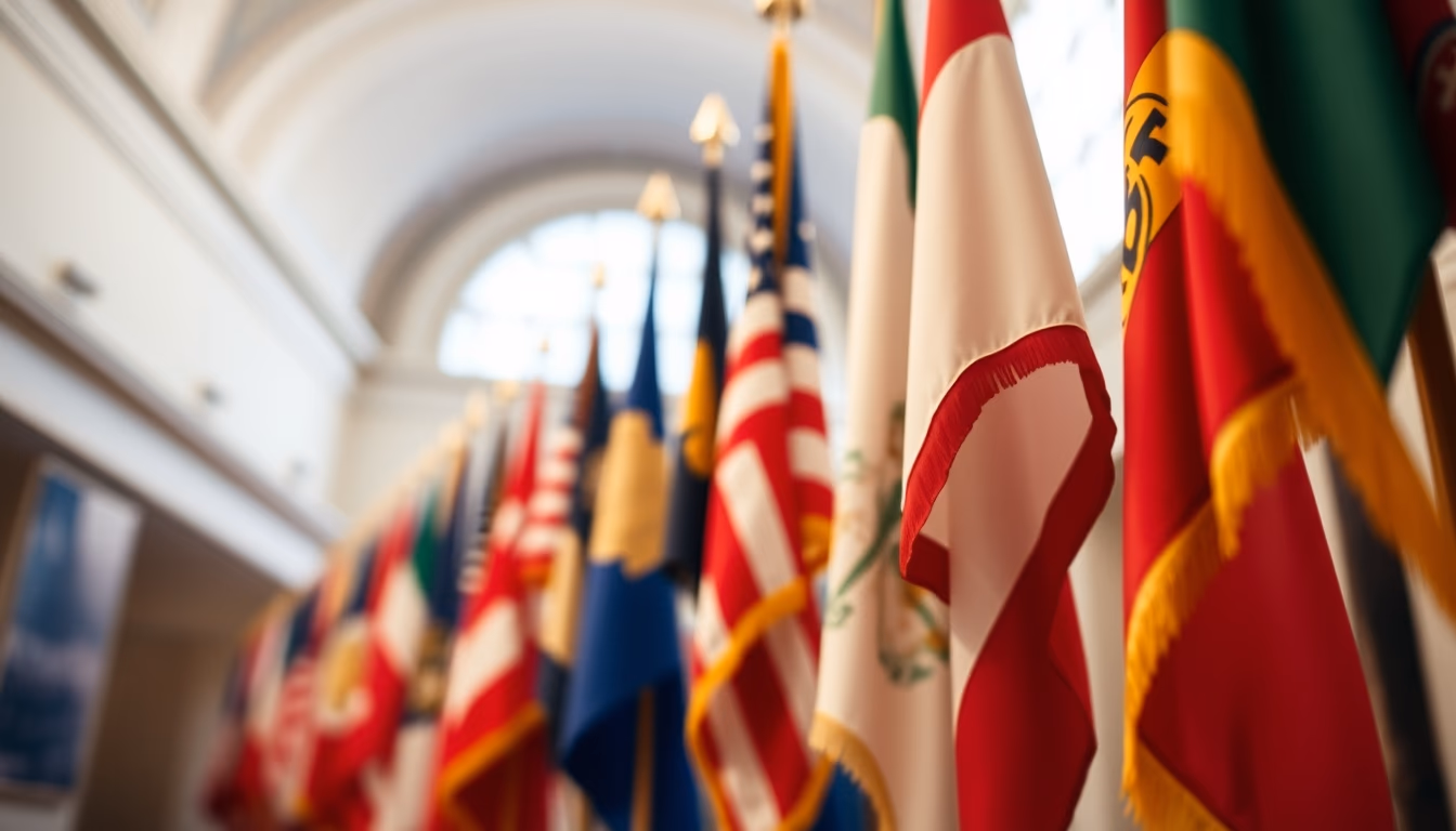 historical flags museum in editorial style