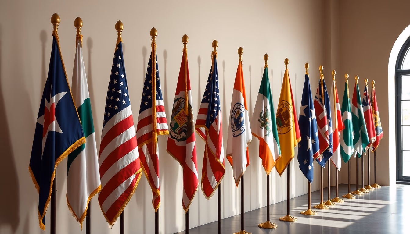 historical flags museum in editorial style