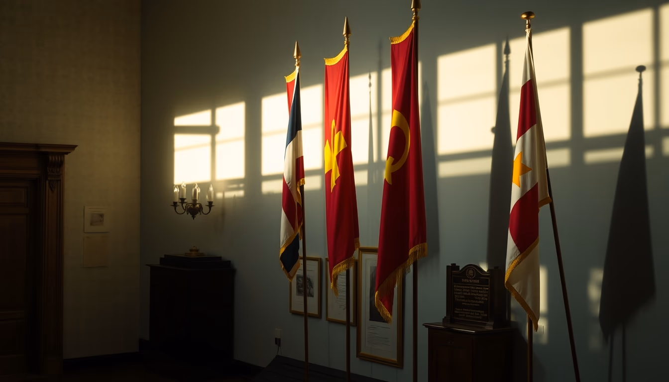 historical flags museum in editorial style