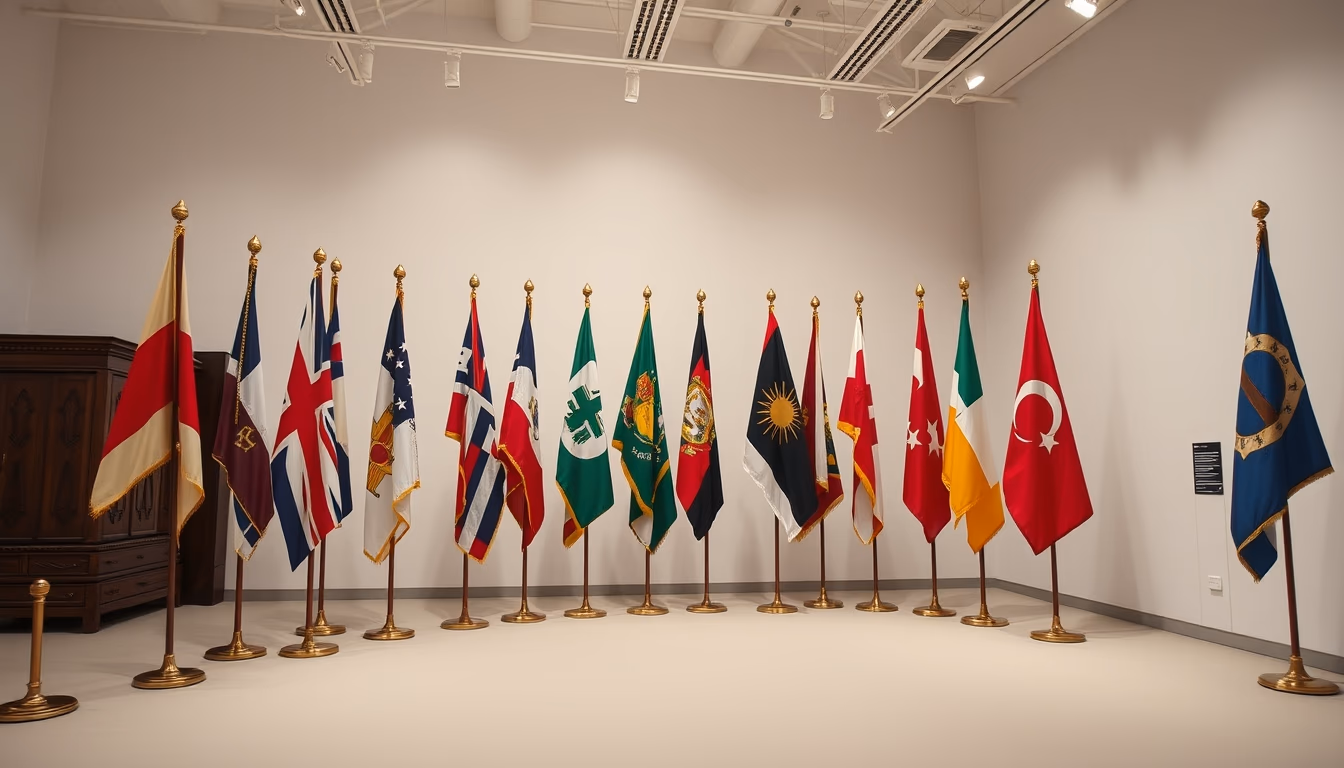 historical flags museum in editorial style