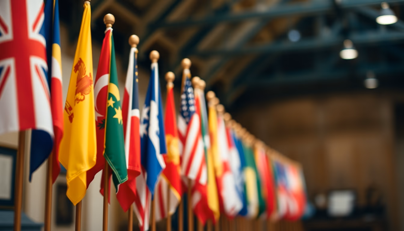 historical flags museum in editorial style