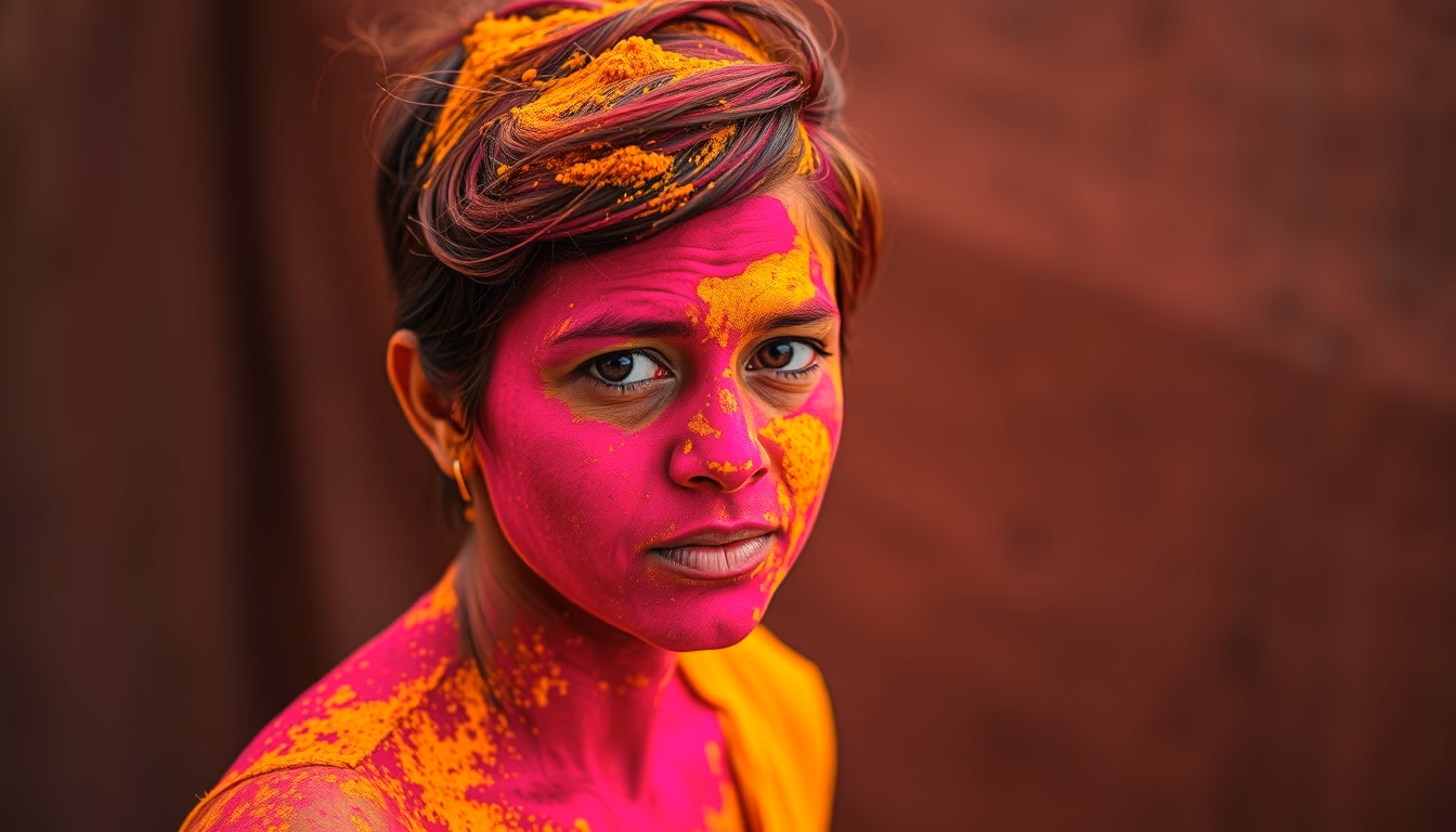 holi powder colors in editorial style