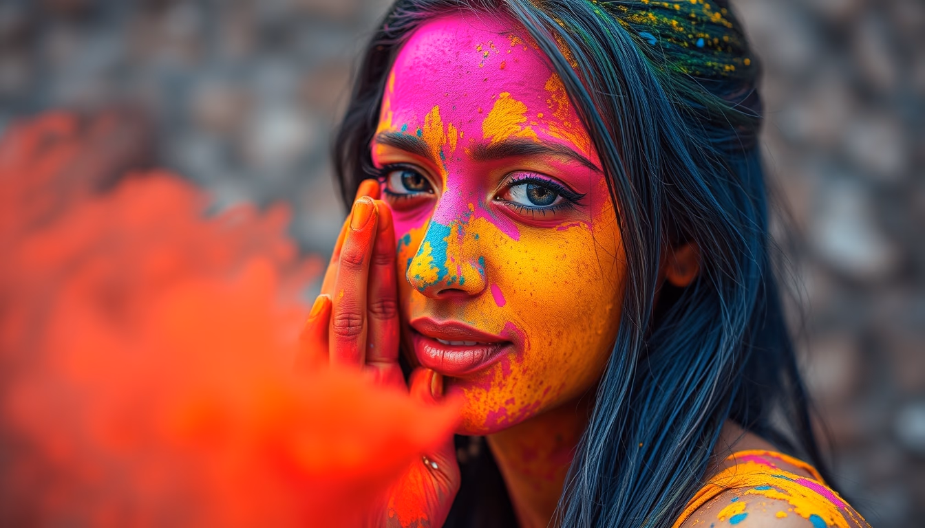 holi powder colors in editorial style
