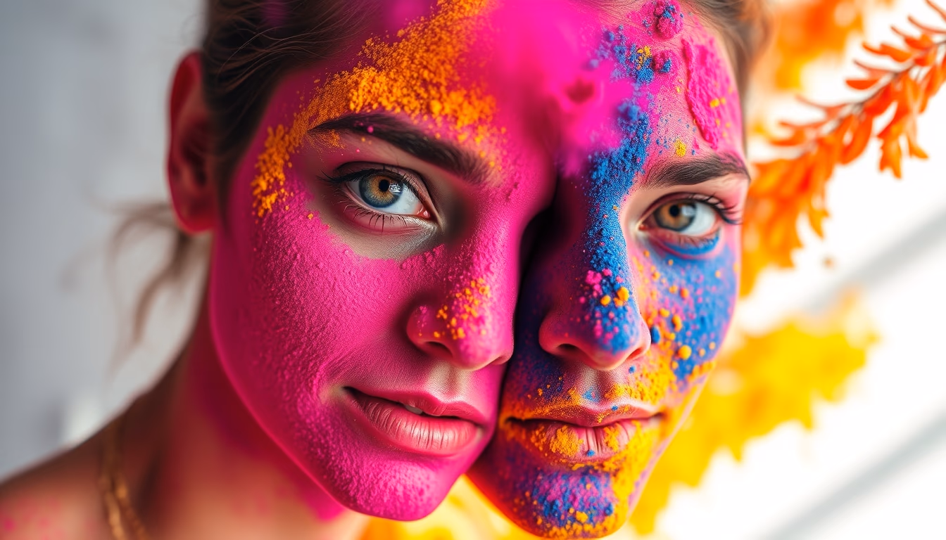holi powder colors in editorial style