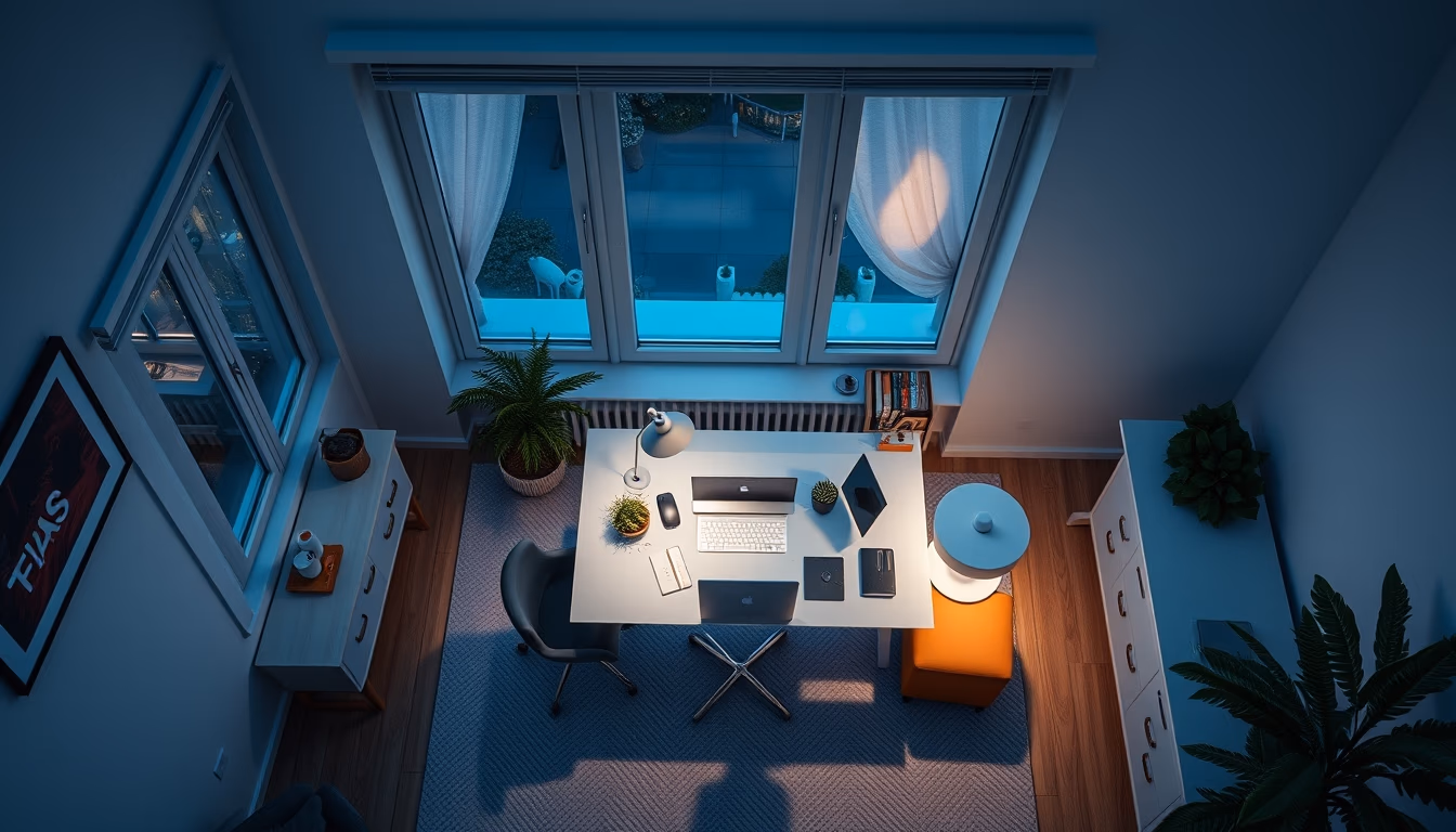 home office minimalist in editorial style