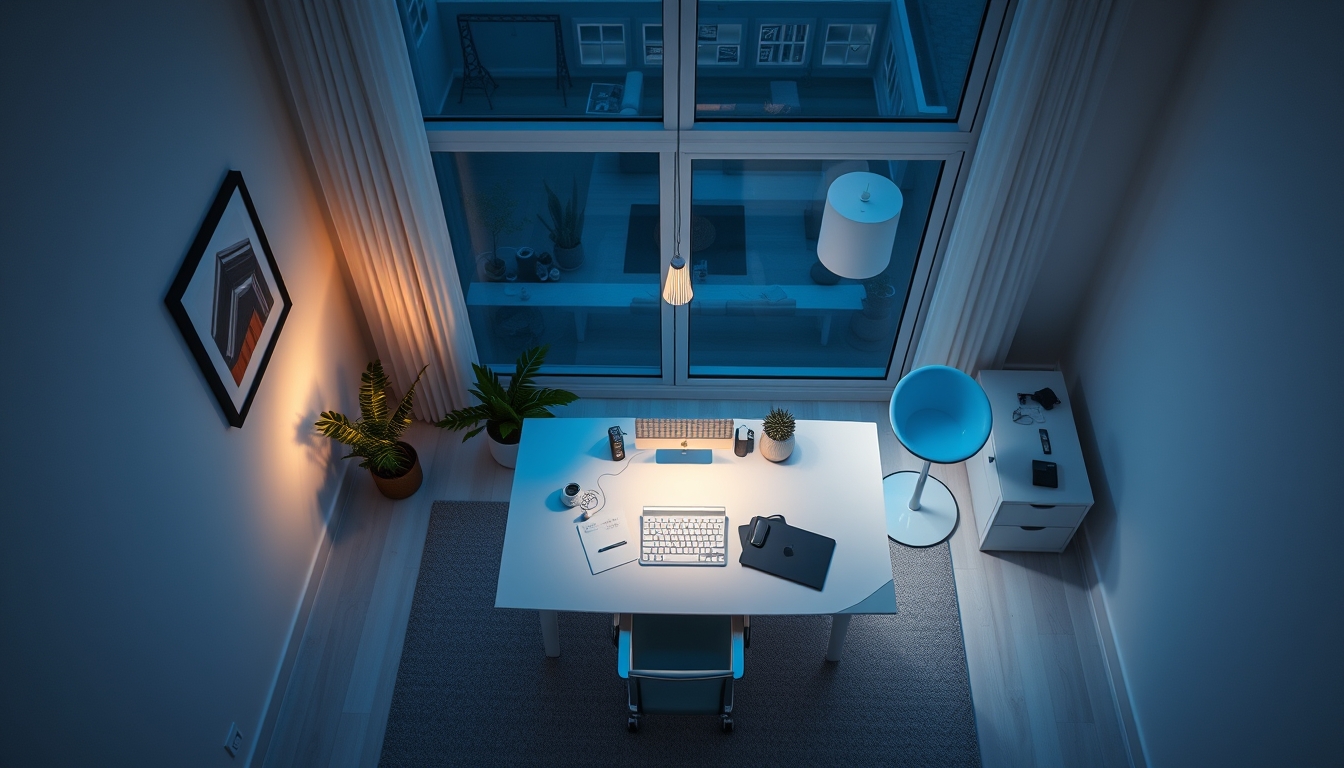 home office minimalist in editorial style