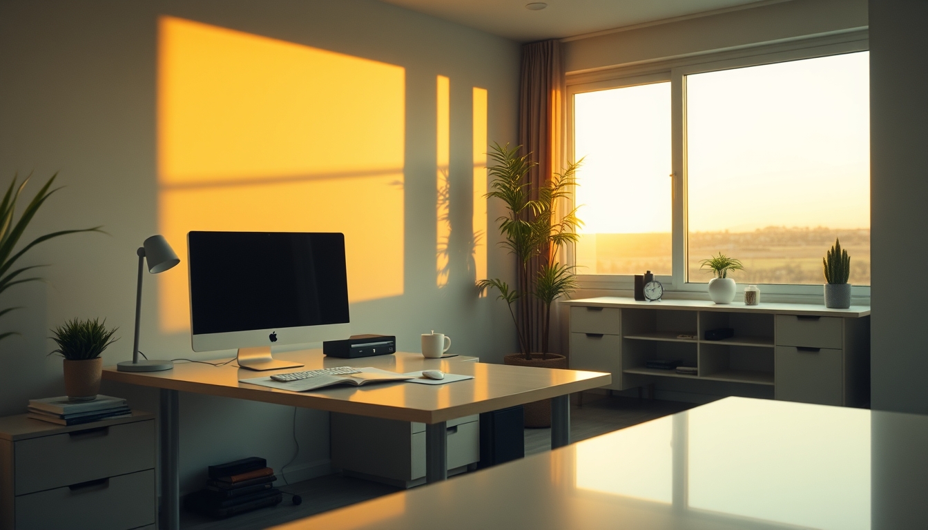 home office minimalist in editorial style