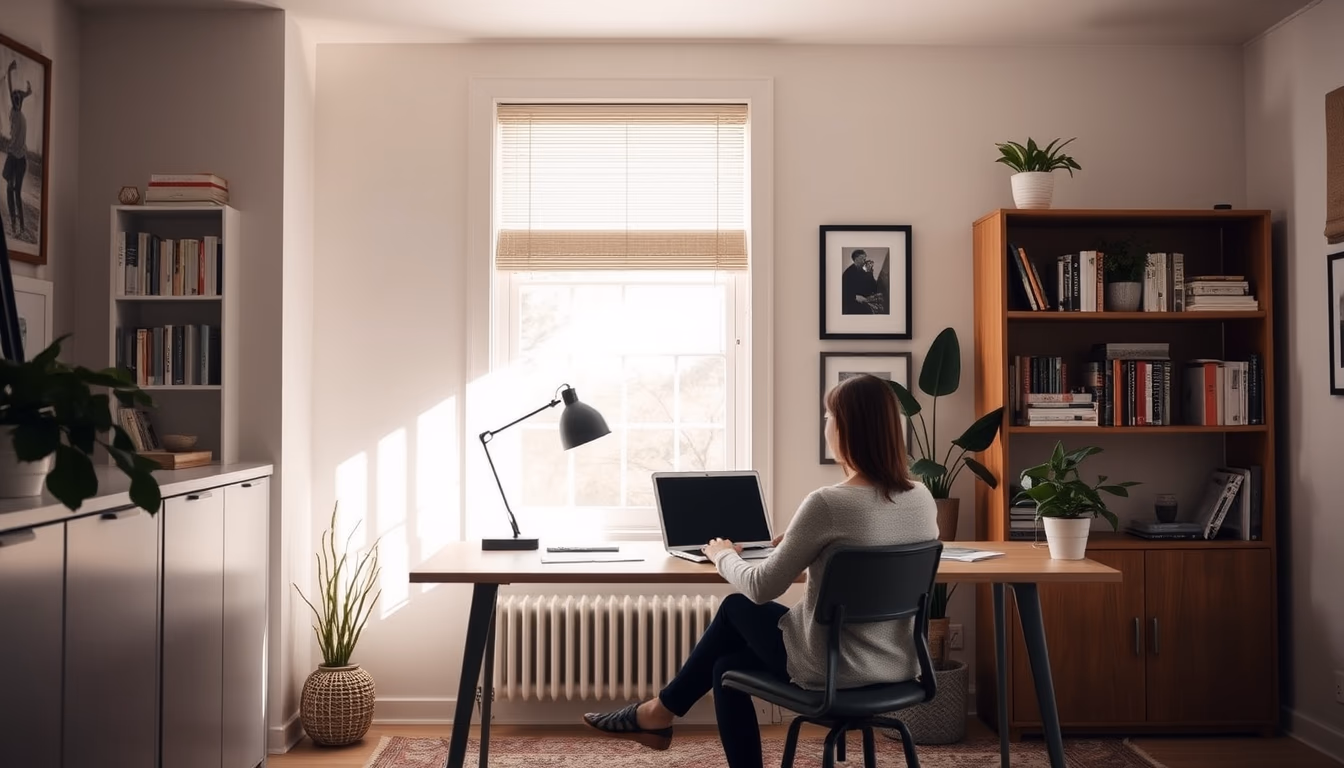 home office minimalist in editorial style