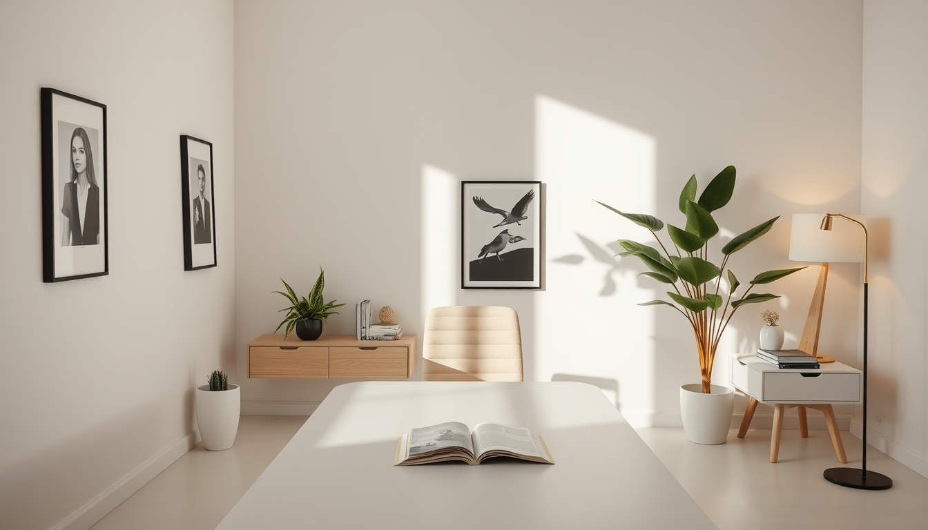 home office minimalist in editorial style