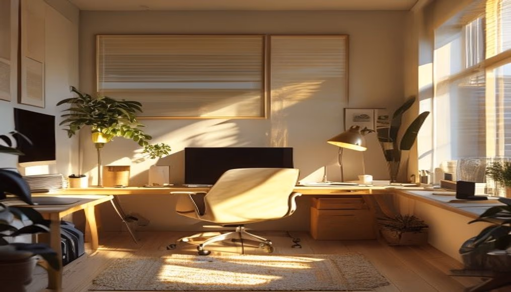 home office minimalist in editorial style