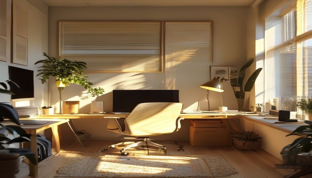 home office minimalist in editorial style