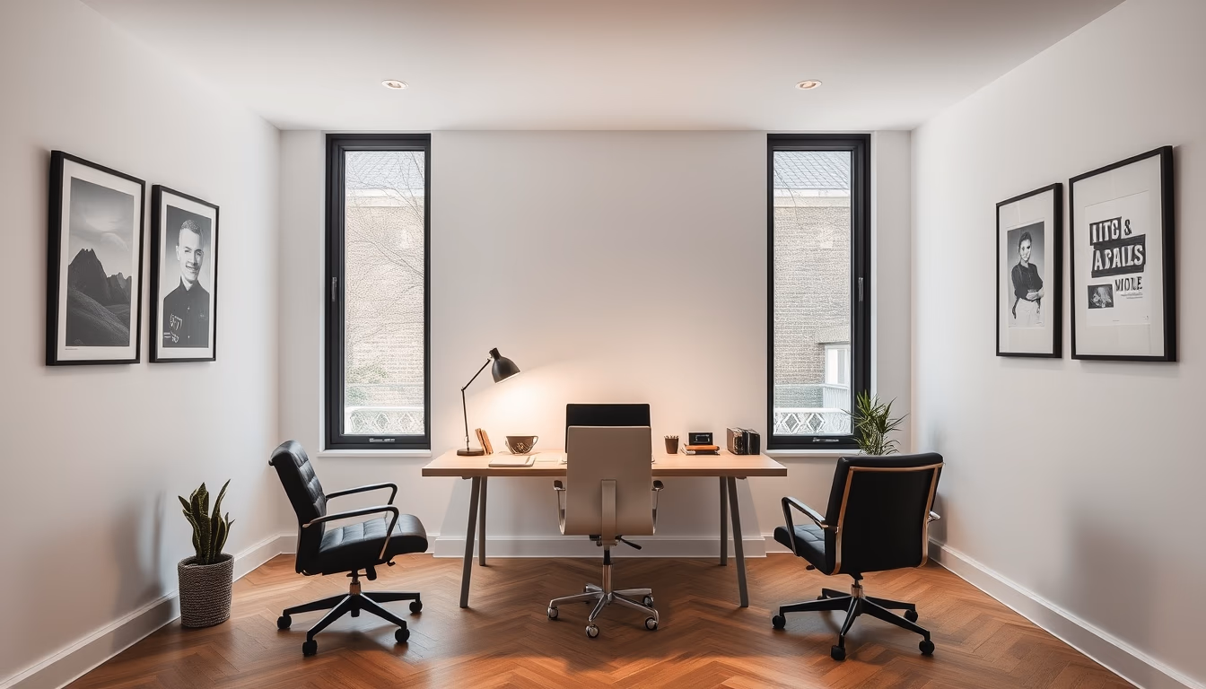 home office setup minimalist in editorial style