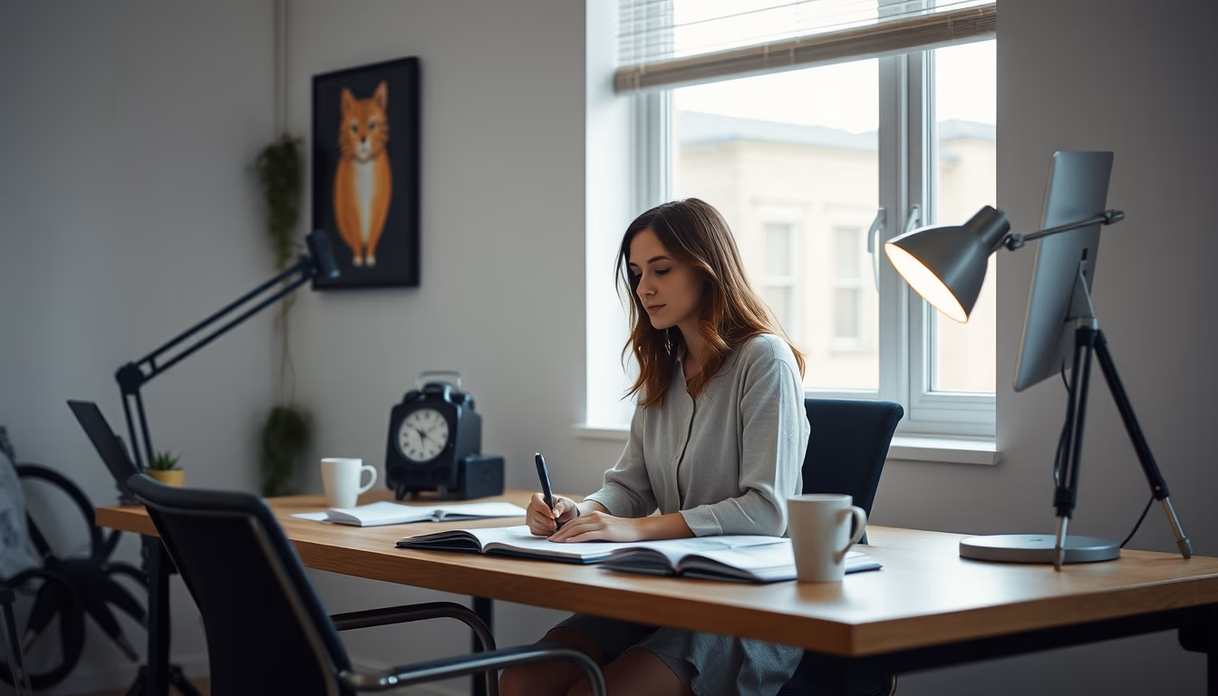 home office setup minimalist in editorial style