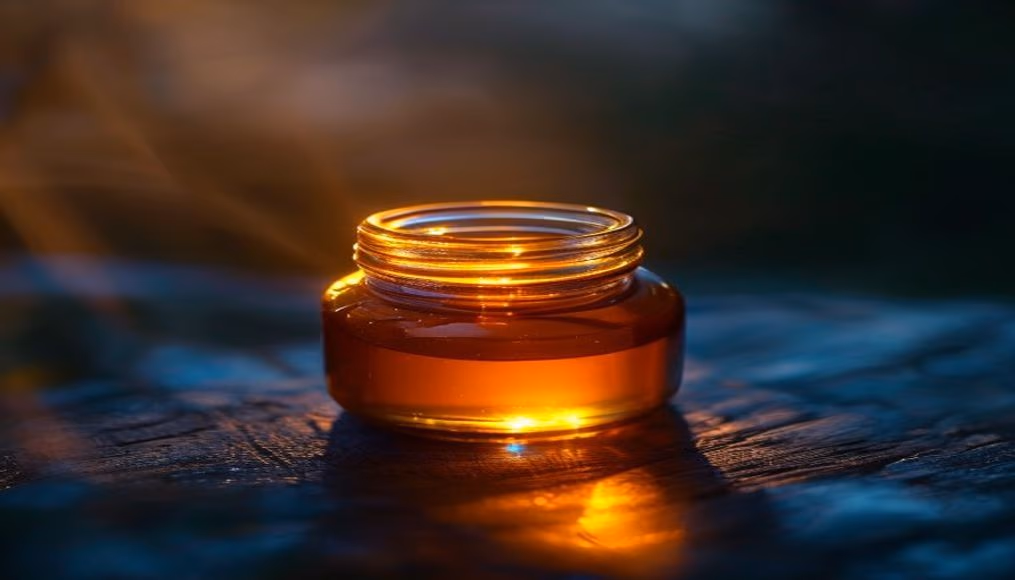 honey jar amber light in editorial style