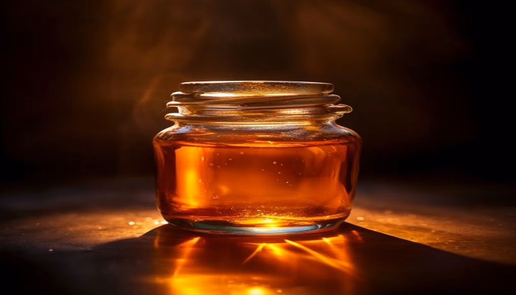 honey jar amber light in editorial style