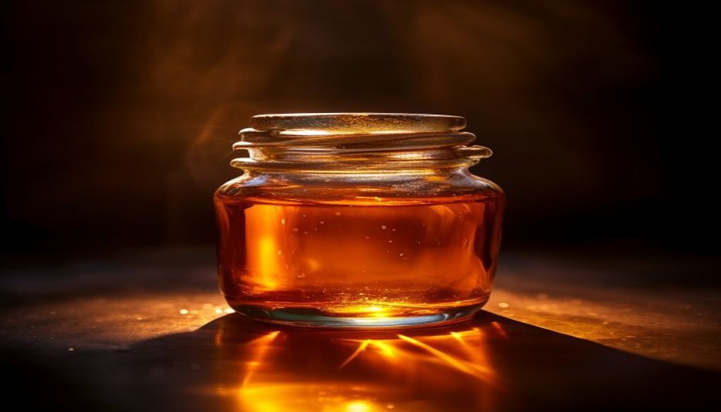 honey jar amber light in editorial style