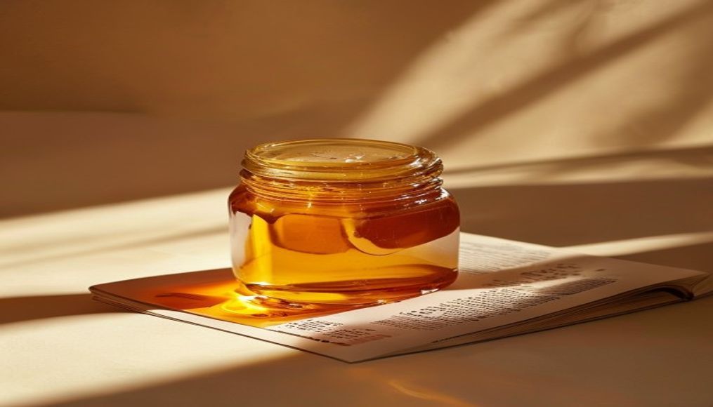 honey jar amber light in editorial style