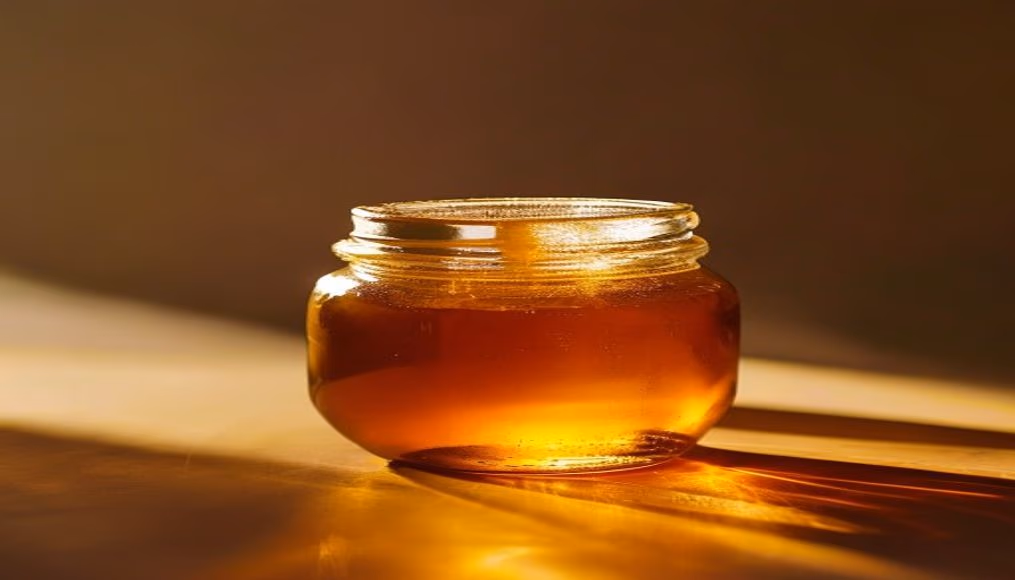 honey jar amber light in editorial style