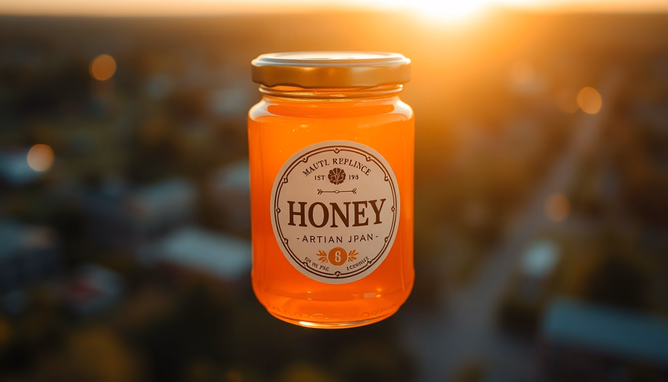 honey jar artisan label in editorial style