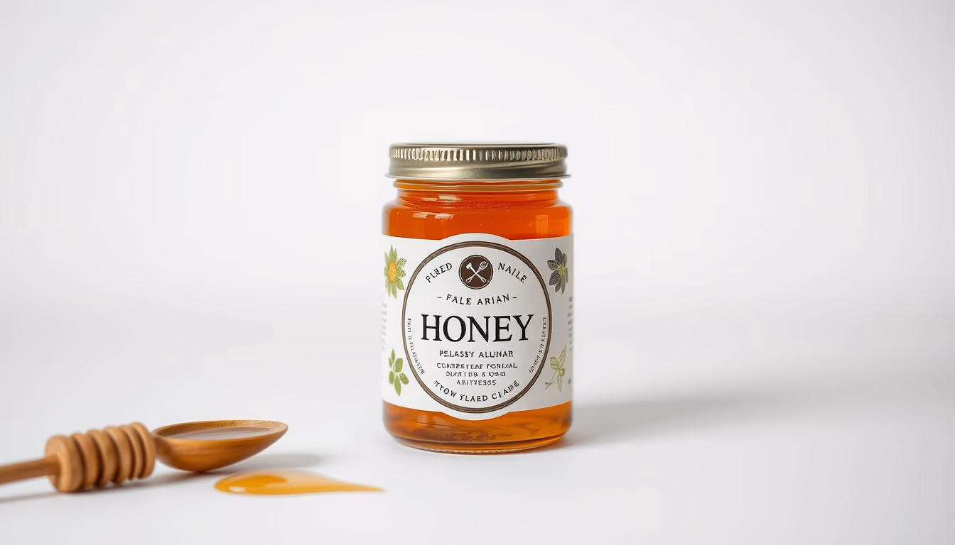 honey jar artisan label in editorial style