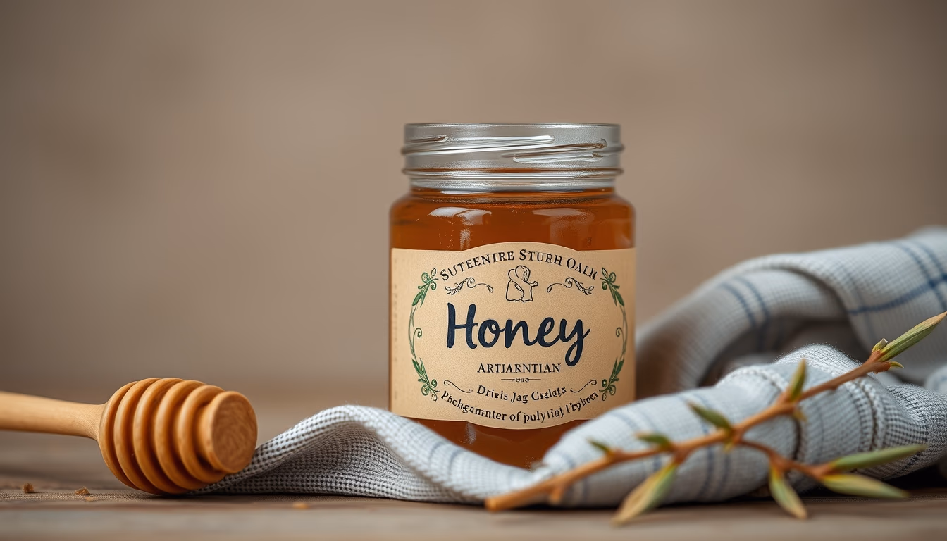 honey jar artisan label in editorial style