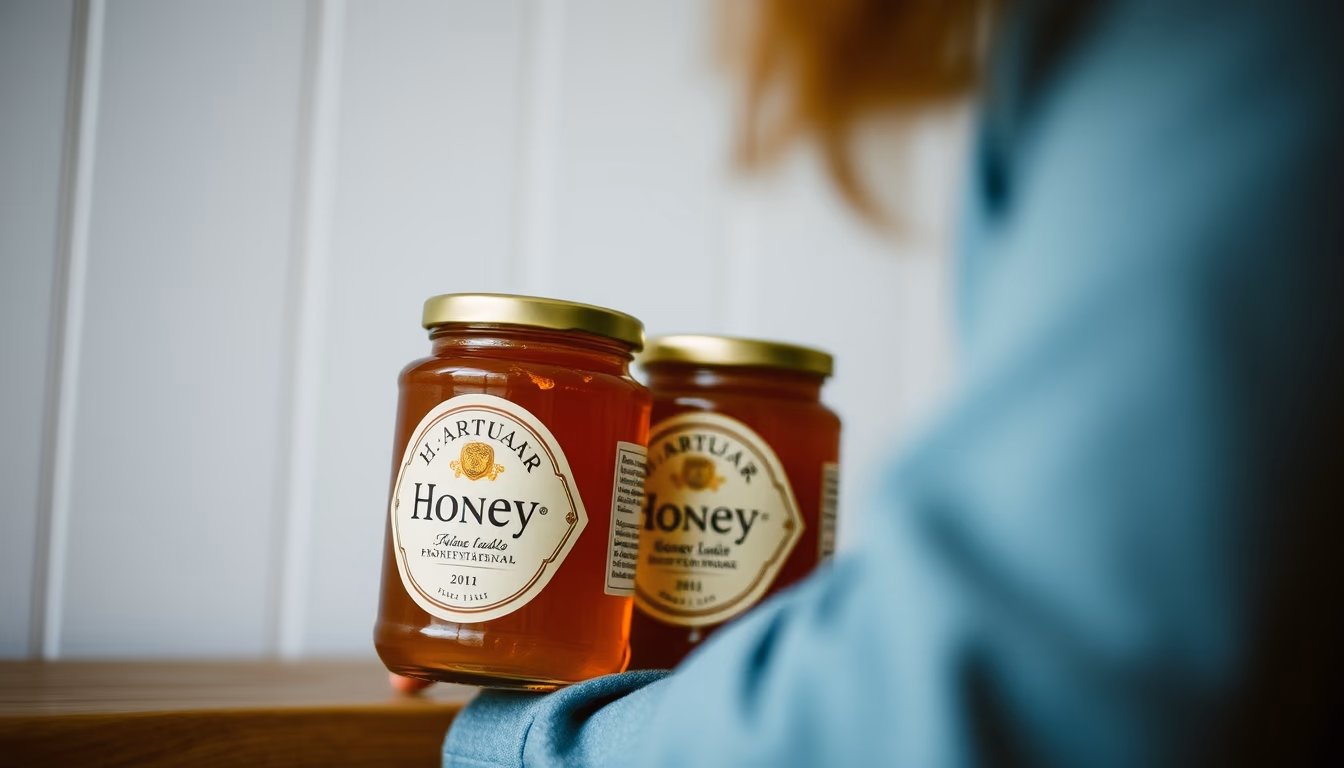 honey jar artisan label in editorial style