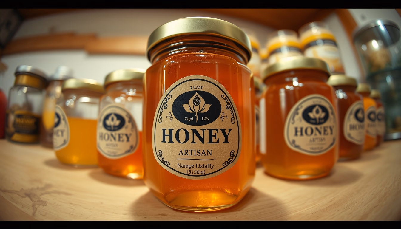 honey jar artisan label in editorial style
