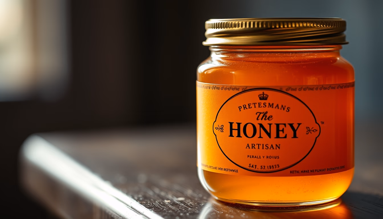 honey jar artisan label in editorial style